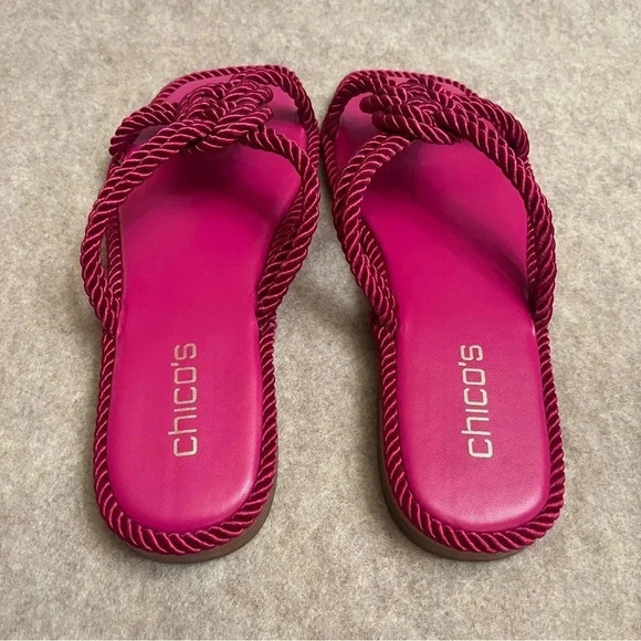 Chico’s Athena Cord Fuchsia Slip On Square Toe Flat Sandals Women’s size 7.5 - Picture 8 of 11
